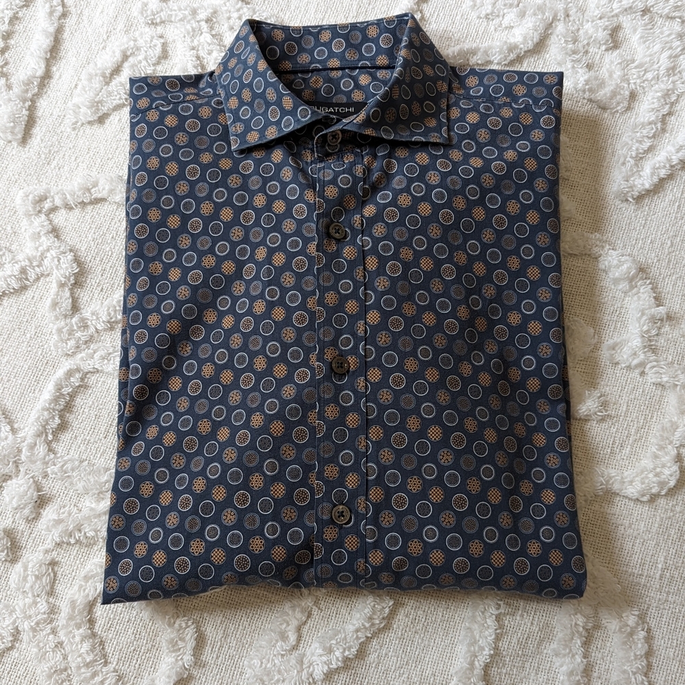 Bugatchi Shaped Fit button down dress shirt, size medium.